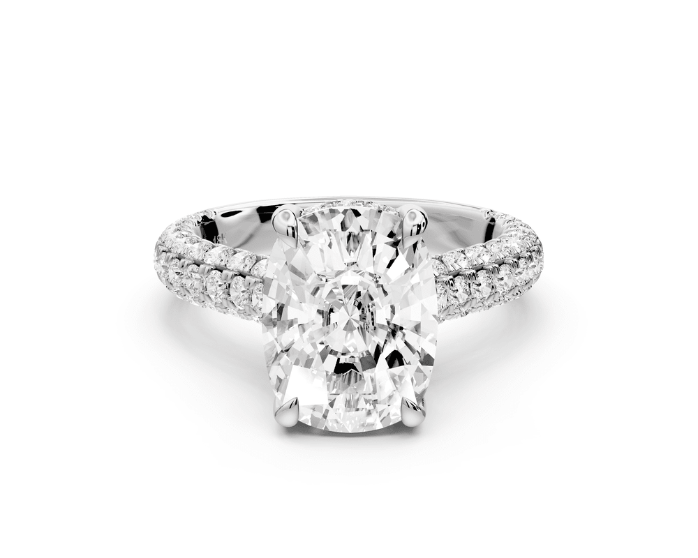 Amoria - 4ct 18k white gold ecushion Diamond Engagement Ring with Pavé Band & Hidden Halo - Mr. Alex Jewelry