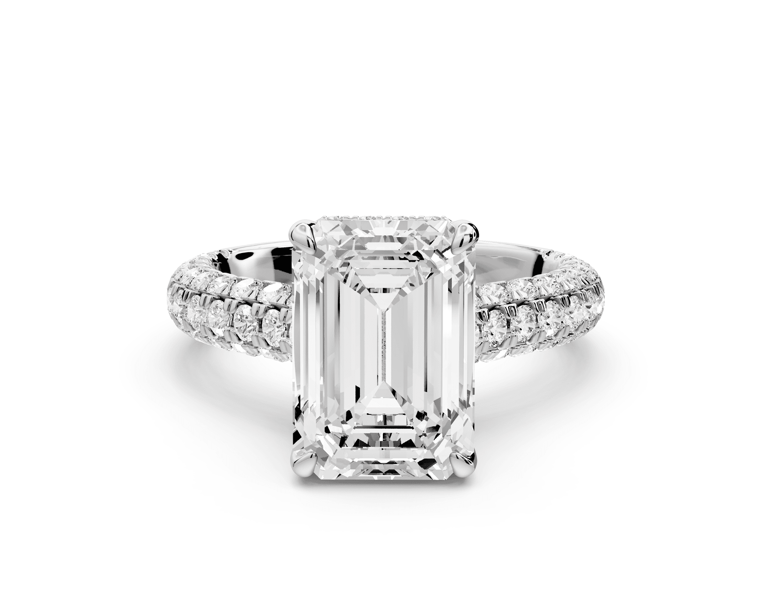 Amoria - 4ct 18k white gold emerald Diamond Engagement Ring with Pavé Band & Hidden Halo - Mr. Alex Jewelry