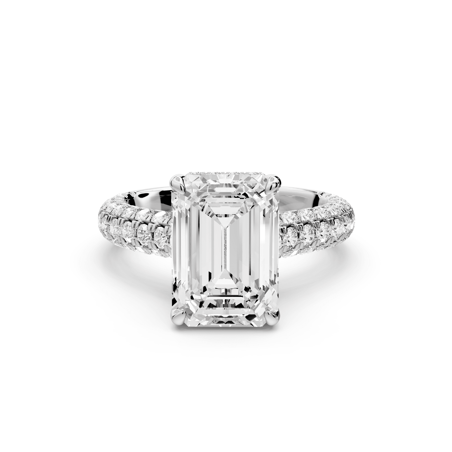 Amoria - 4ct 18k white gold emerald Diamond Engagement Ring with Pavé Band & Hidden Halo - Mr. Alex Jewelry