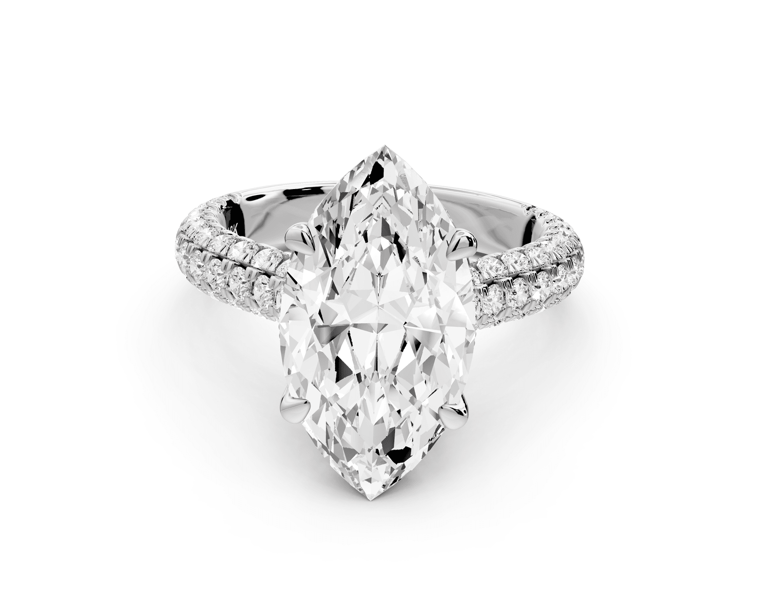 Amoria - 4ct 18k white gold marquise Diamond Engagement Ring with Pavé Band & Hidden Halo - Mr. Alex Jewelry