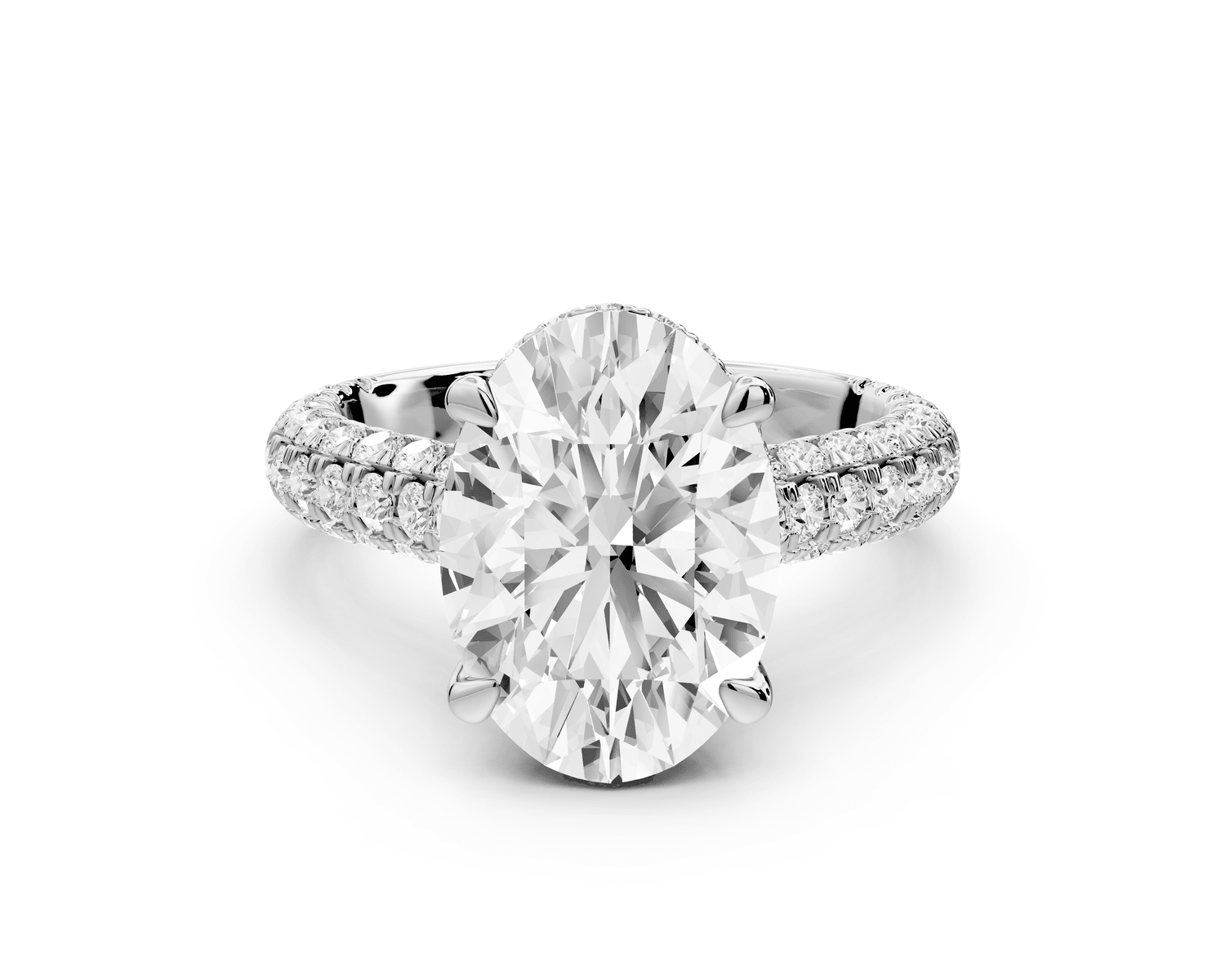 Amoria - 4ct 18k white gold oval Diamond Engagement Ring with Pavé Band & Hidden Halo - Mr. Alex Jewelry