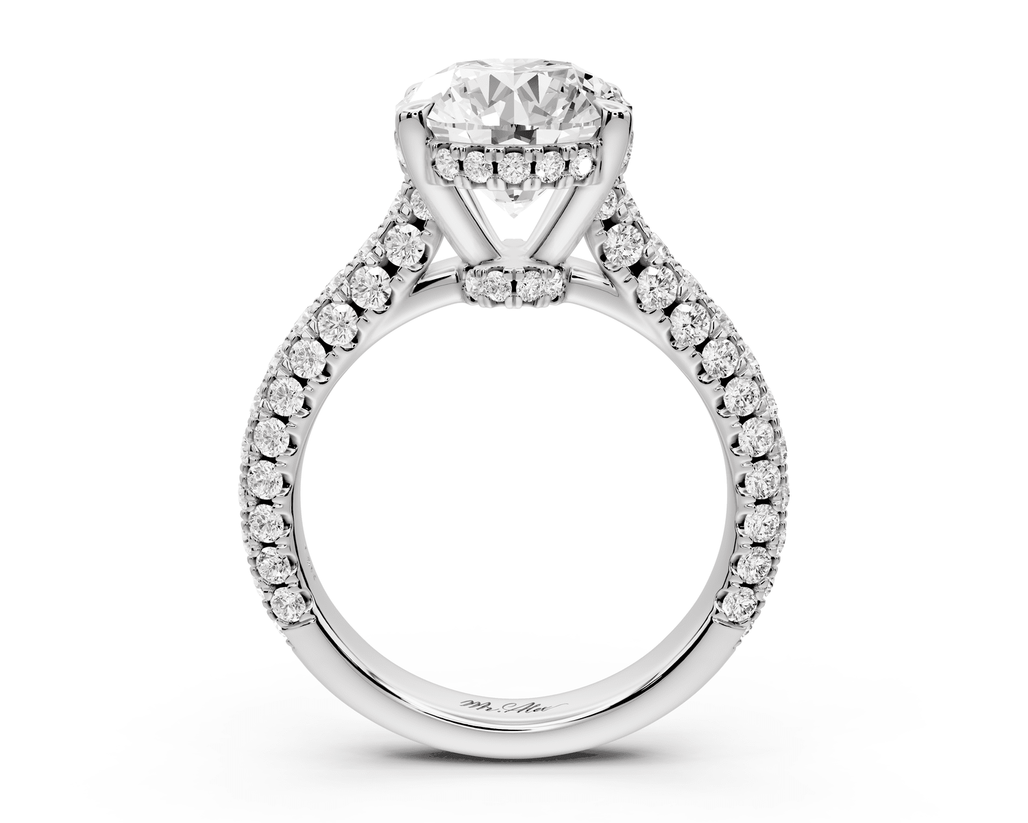 Amoria - 4ct 18k white gold oval Diamond Engagement Ring with Pavé Band & Hidden Halo - Mr. Alex Jewelry