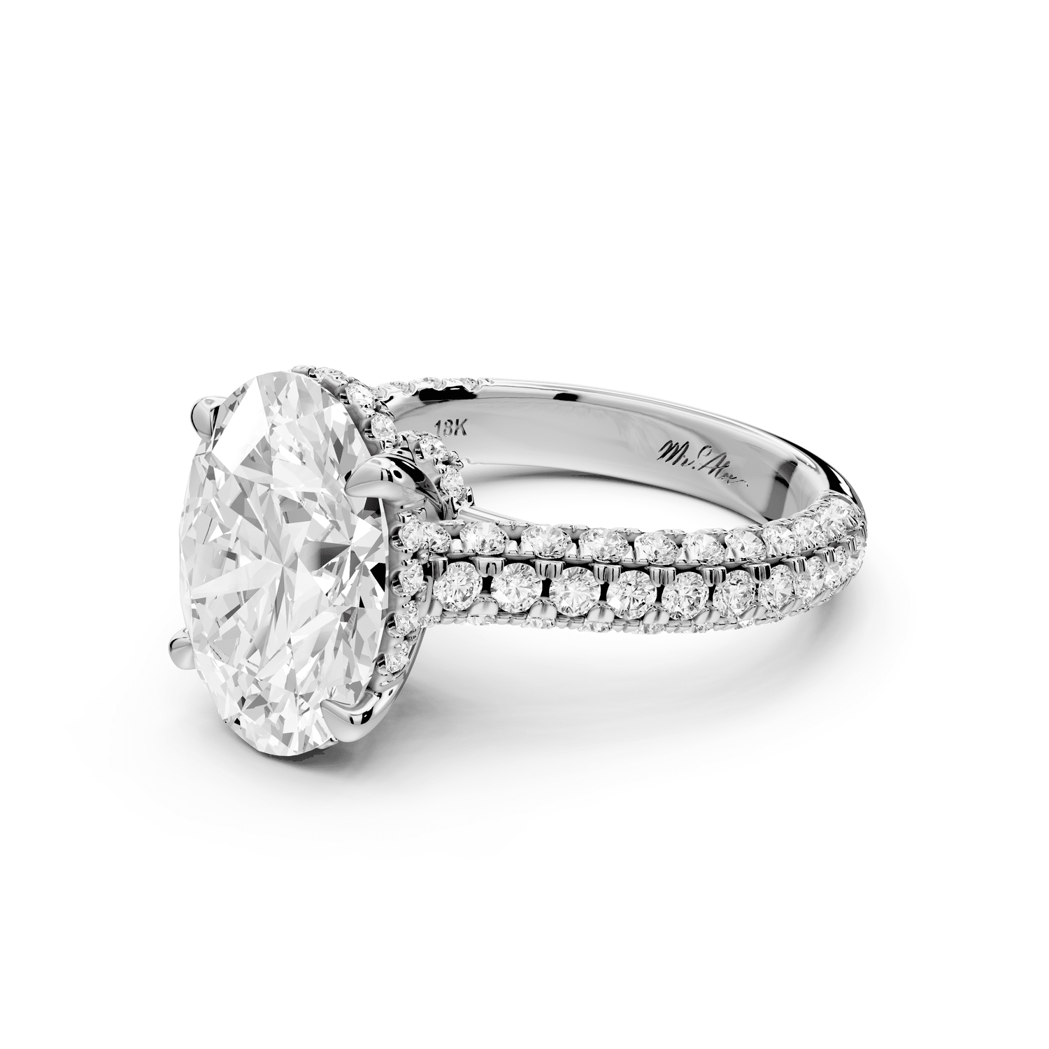 Amoria - 4ct 18k white gold oval Diamond Engagement Ring with Pavé Band & Hidden Halo - Mr. Alex Jewelry