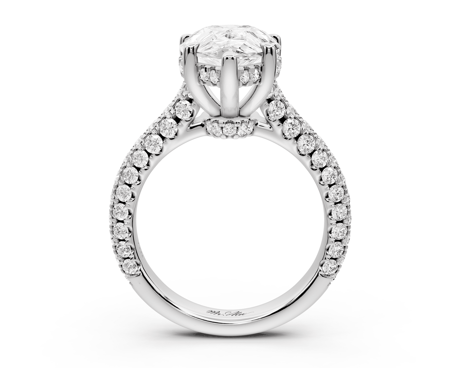 Amoria - 4ct 18k white gold pear Diamond Engagement Ring with Pavé Band & Hidden Halo - Mr. Alex Jewelry