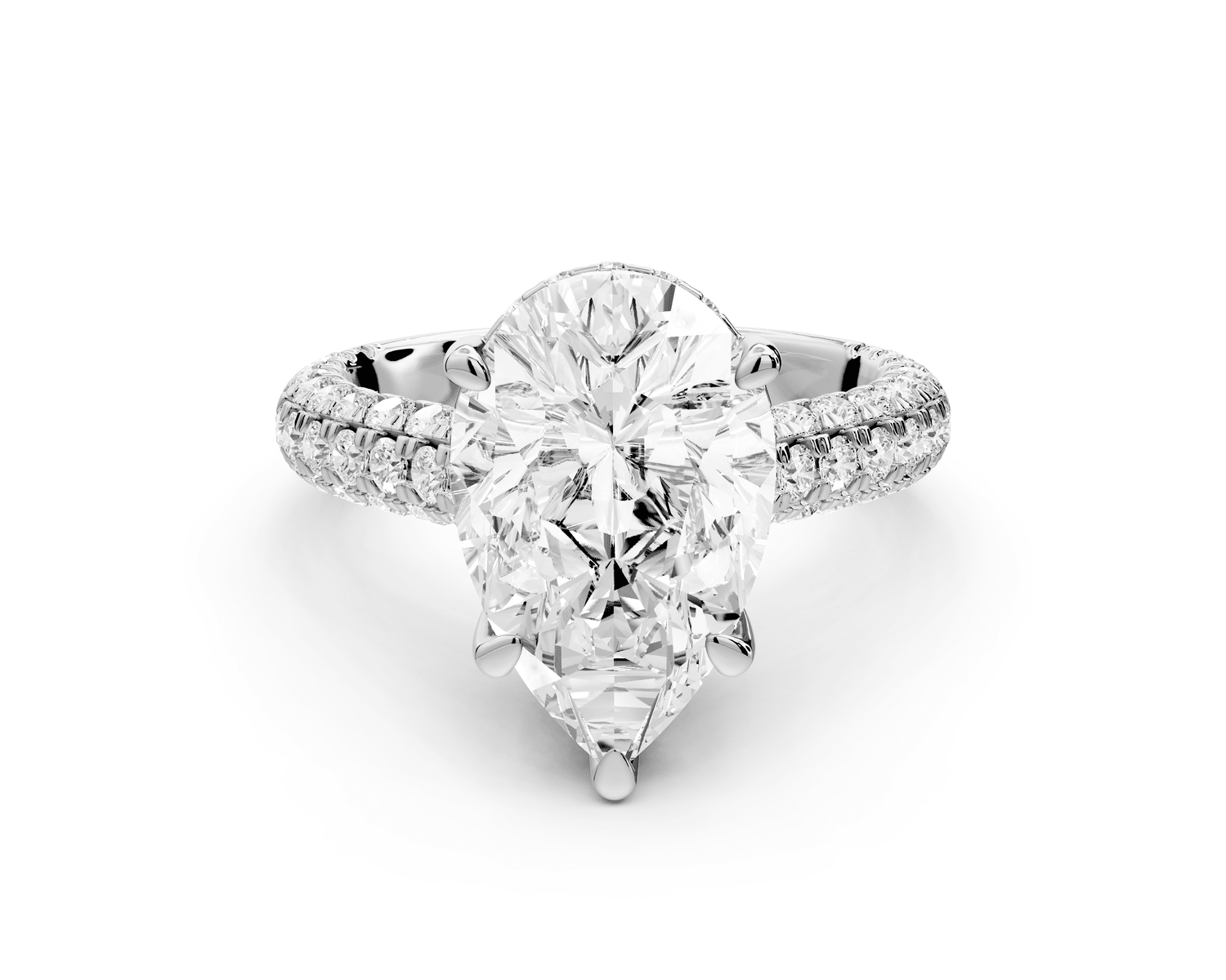 Amoria - 4ct 18k white gold pear Diamond Engagement Ring with Pavé Band & Hidden Halo - Mr. Alex Jewelry