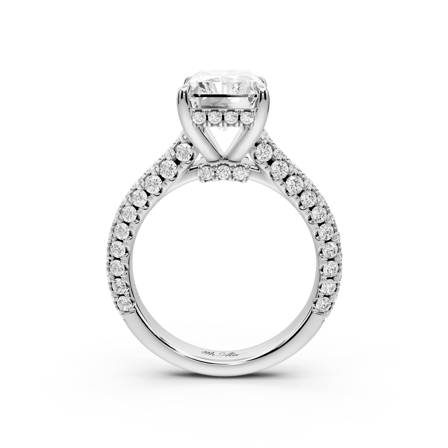 Amoria - 4ct 18k white gold radiant Diamond Engagement Ring with Pavé Band & Hidden Halo - Mr. Alex Jewelry