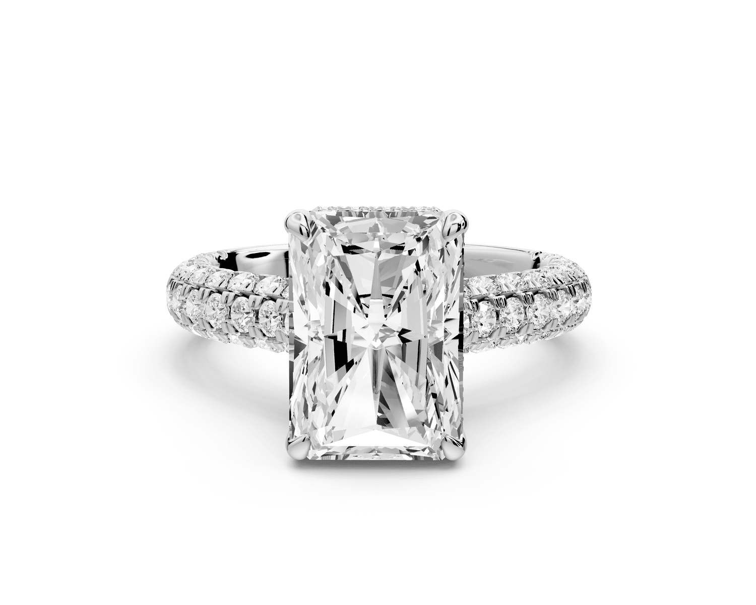Amoria - 4ct 18k white gold radiant Diamond Engagement Ring with Pavé Band & Hidden Halo - Mr. Alex Jewelry