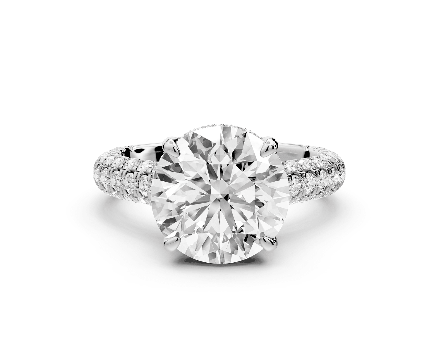 Amoria - 4ct 18k white gold round Diamond Engagement Ring with Pavé Band & Hidden Halo - Mr. Alex Jewelry