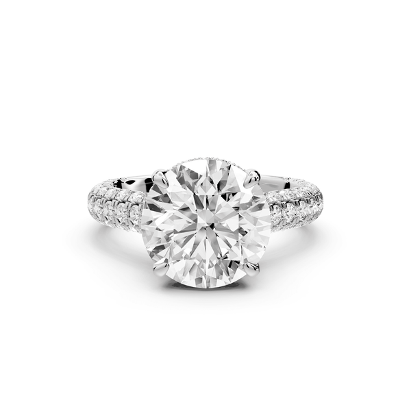 Amoria - 4ct 18k white gold round Diamond Engagement Ring with Pavé Band & Hidden Halo - Mr. Alex Jewelry