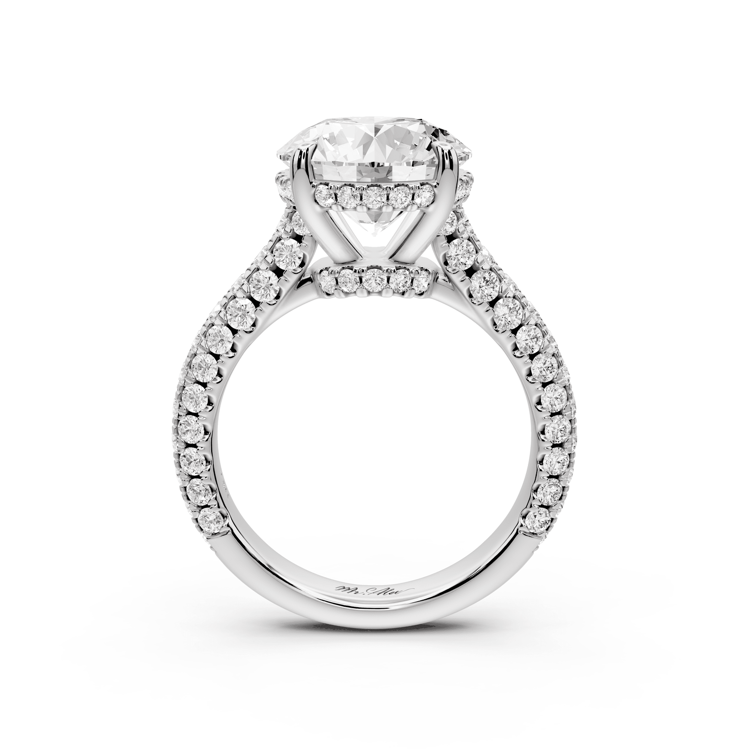 Amoria - 4ct 18k white gold round Diamond Engagement Ring with Pavé Band & Hidden Halo - Mr. Alex Jewelry