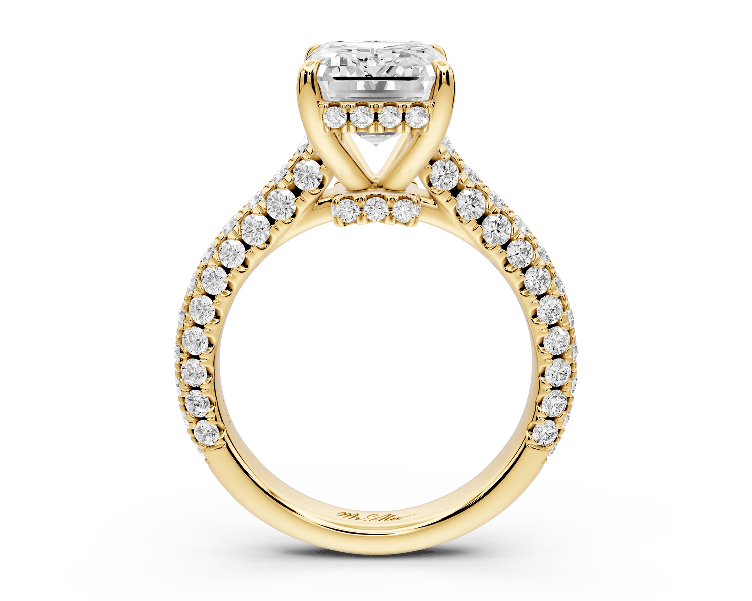 Amoria - 4ct 18k yellow gold emerald Diamond Engagement Ring with Pavé Band & Hidden Halo - Mr. Alex Jewelry