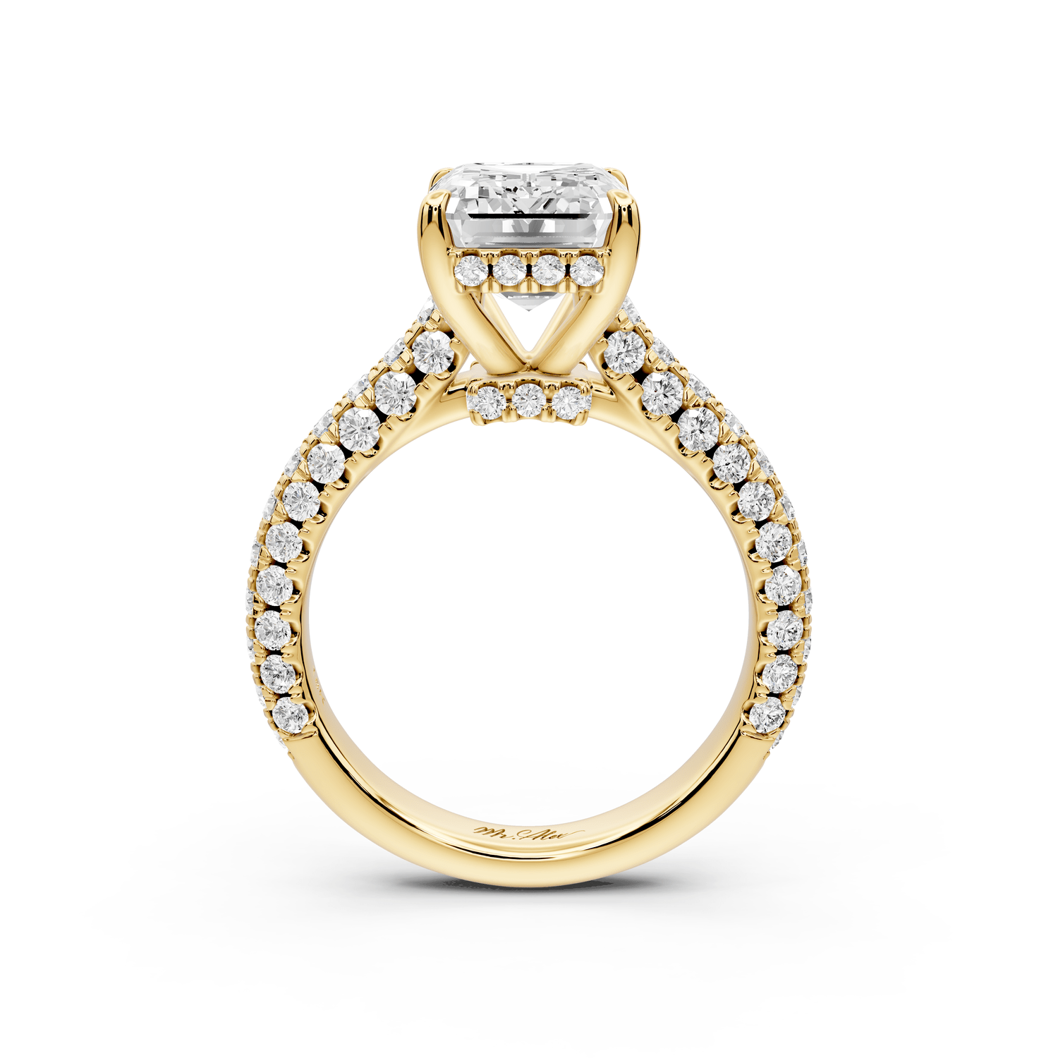 Amoria - 4ct 18k yellow gold emerald Diamond Engagement Ring with Pavé Band & Hidden Halo - Mr. Alex Jewelry