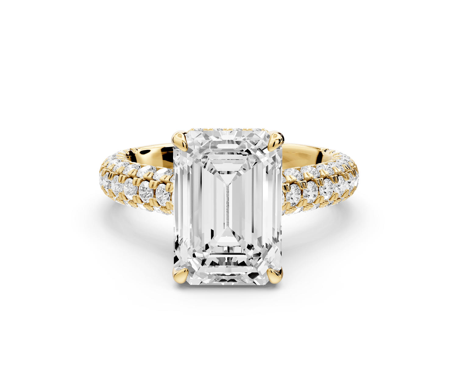 Amoria - 4ct 18k yellow gold emerald Diamond Engagement Ring with Pavé Band & Hidden Halo - Mr. Alex Jewelry