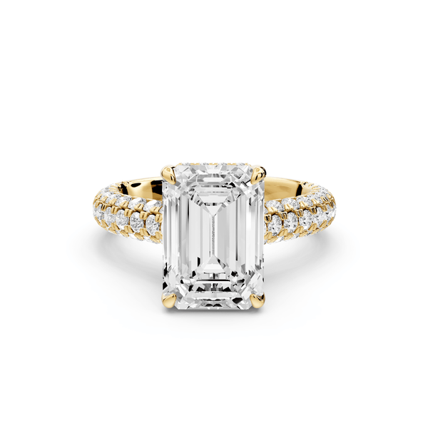 Amoria - 4ct 18k yellow gold emerald Diamond Engagement Ring with Pavé Band & Hidden Halo - Mr. Alex Jewelry