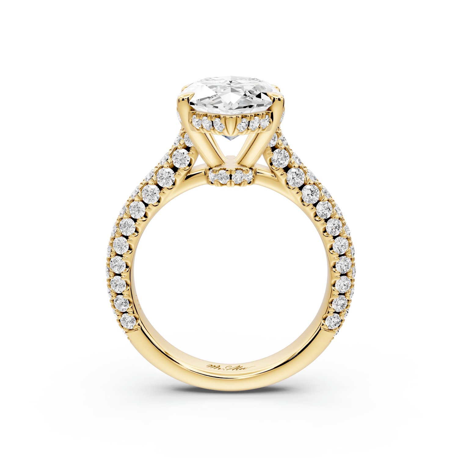 Amoria - 4ct 18k yellow gold marquise Diamond Engagement Ring with Pavé Band & Hidden Halo - Mr. Alex Jewelry