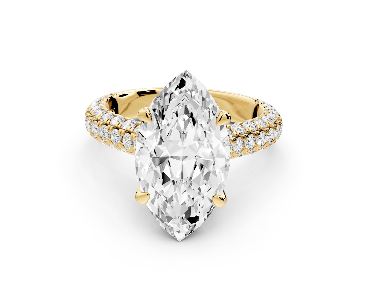 Amoria - 4ct 18k yellow gold marquise Diamond Engagement Ring with Pavé Band & Hidden Halo - Mr. Alex Jewelry