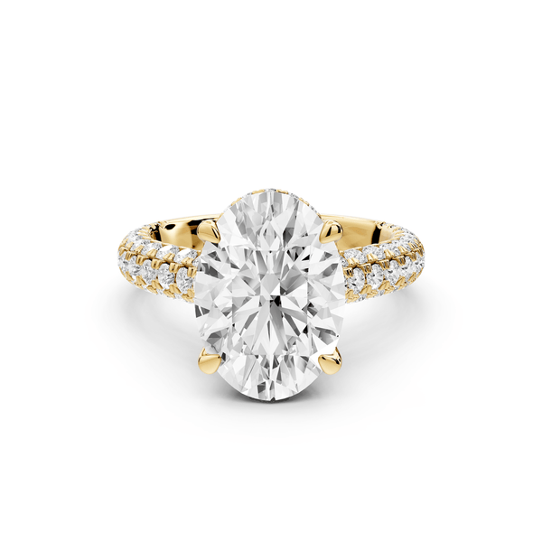 Amoria - 4ct 18k yellow gold oval Diamond Engagement Ring with Pavé Band & Hidden Halo - Mr. Alex Jewelry