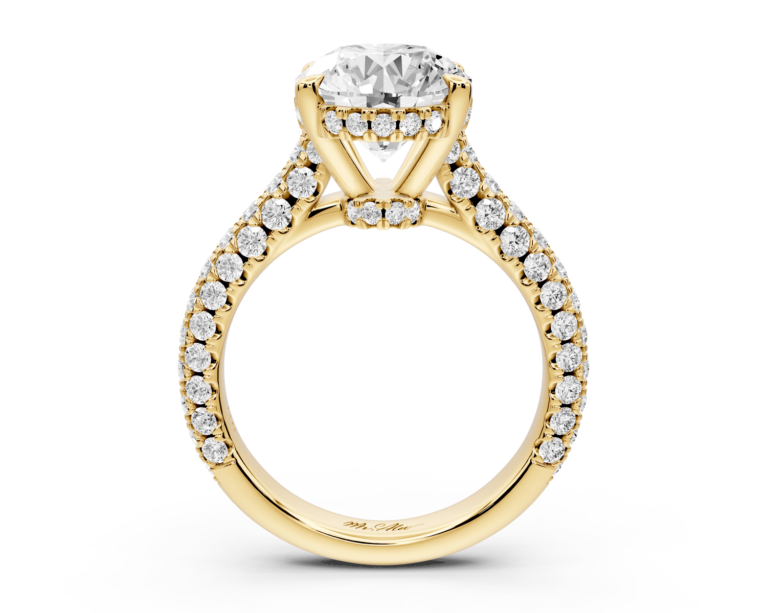 Amoria - 4ct 18k yellow gold oval Diamond Engagement Ring with Pavé Band & Hidden Halo - Mr. Alex Jewelry
