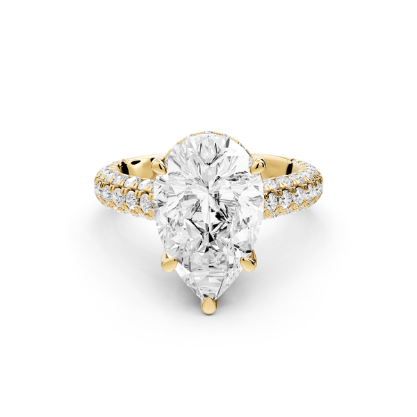 Amoria - 4ct 18k yellow gold pear Diamond Engagement Ring with Pavé Band & Hidden Halo - Mr. Alex Jewelry