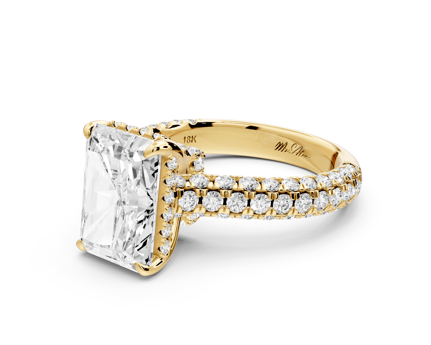 Amoria - 4ct 18k yellow gold radiant Diamond Engagement Ring with Pavé Band & Hidden Halo - Mr. Alex Jewelry
