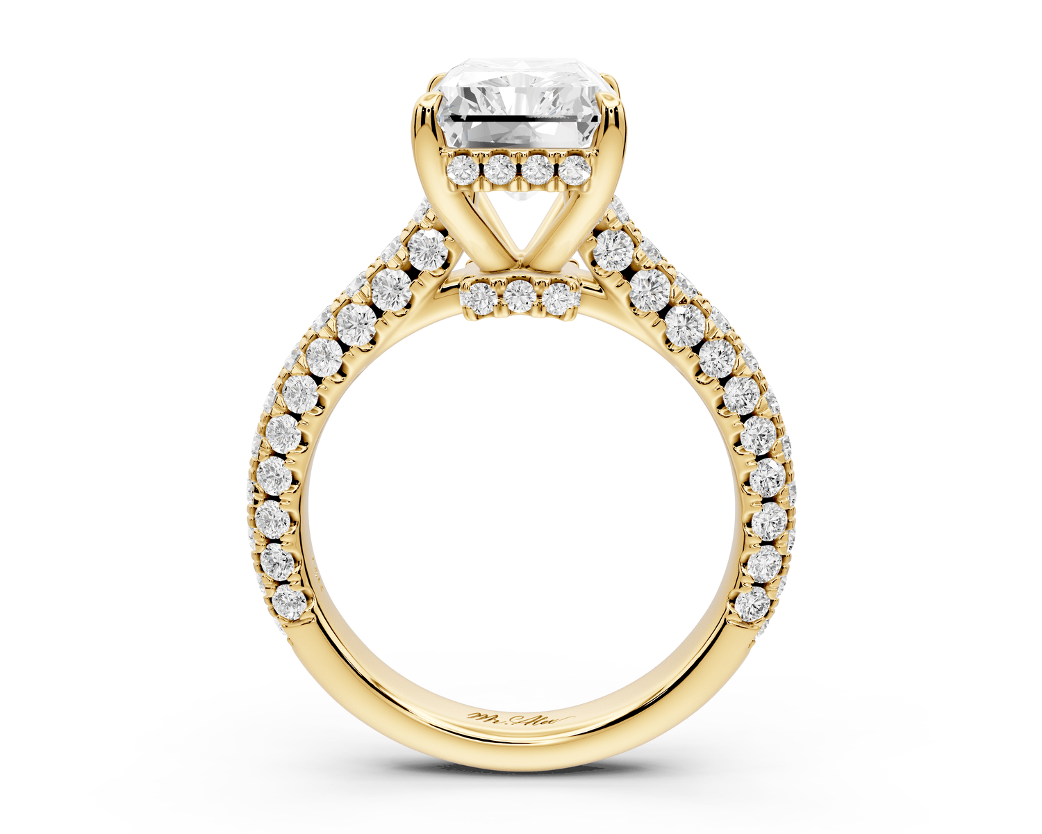 Amoria - 4ct 18k yellow gold radiant Diamond Engagement Ring with Pavé Band & Hidden Halo - Mr. Alex Jewelry