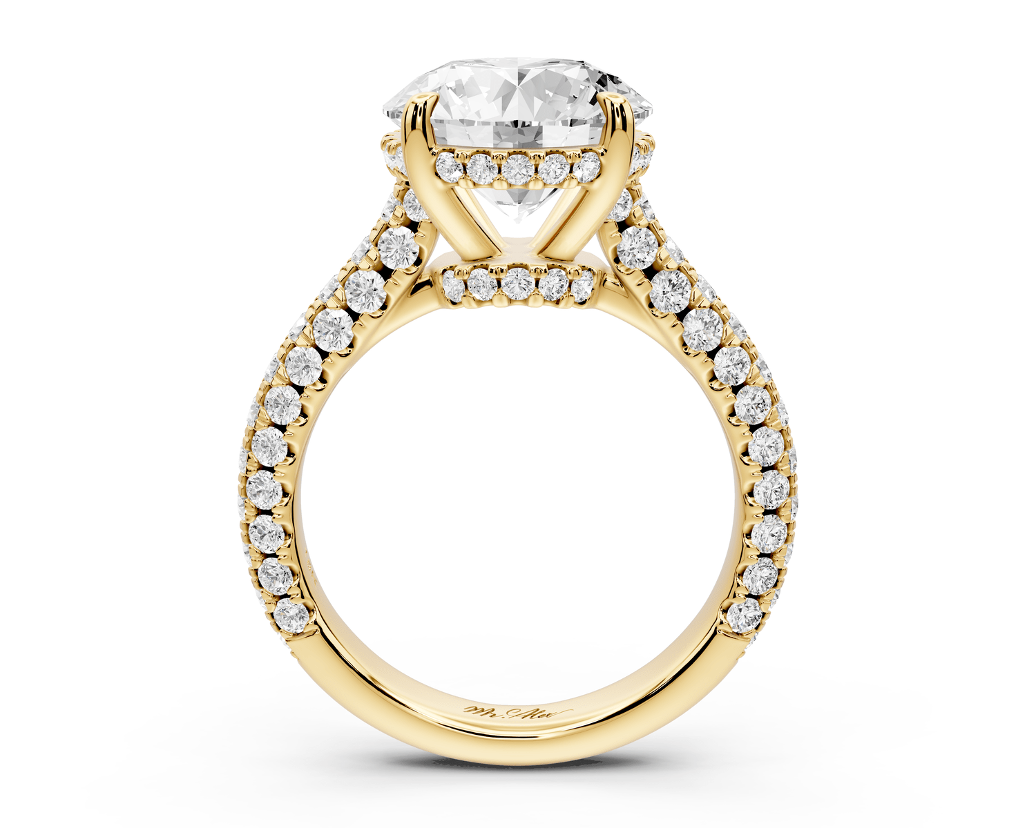 Amoria - 4ct 18k yellow gold round Diamond Engagement Ring with Pavé Band & Hidden Halo - Mr. Alex Jewelry