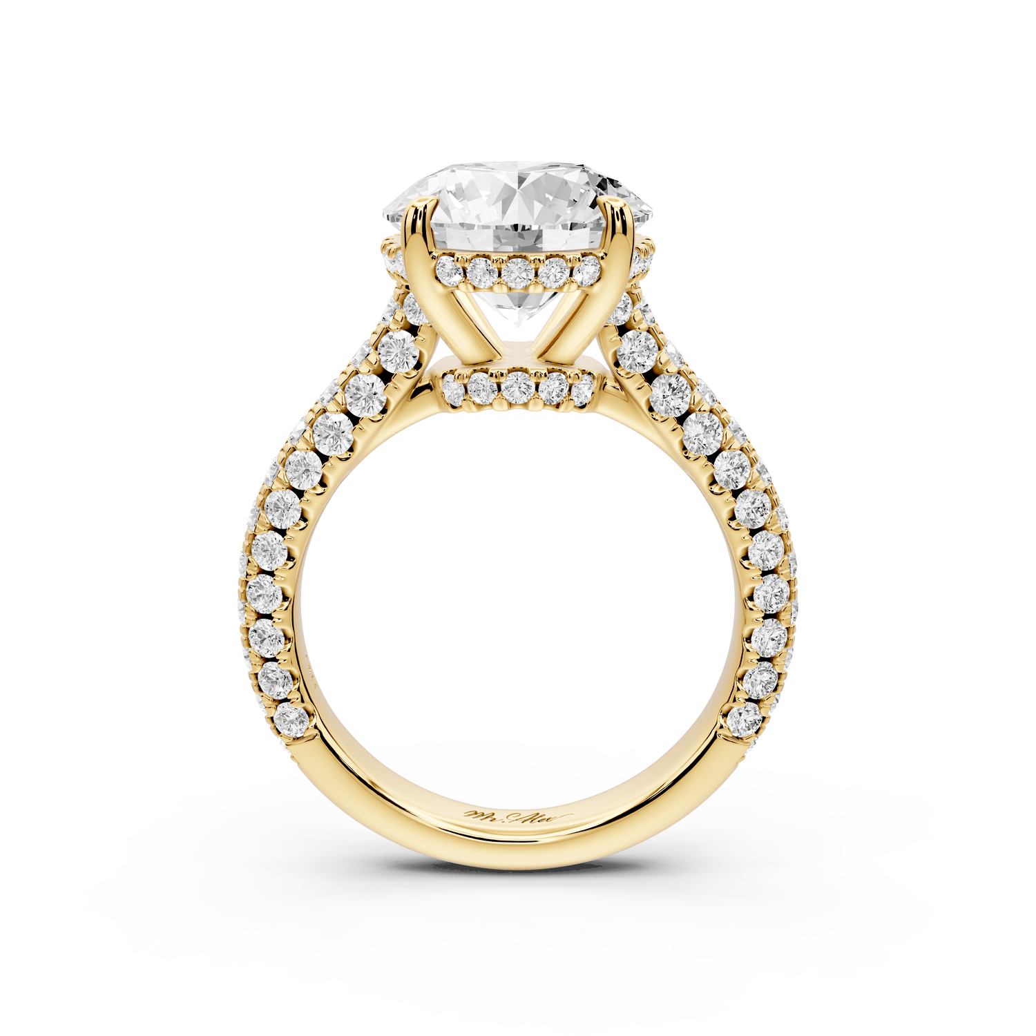 Amoria - 4ct 18k yellow gold round Diamond Engagement Ring with Pavé Band & Hidden Halo - Mr. Alex Jewelry