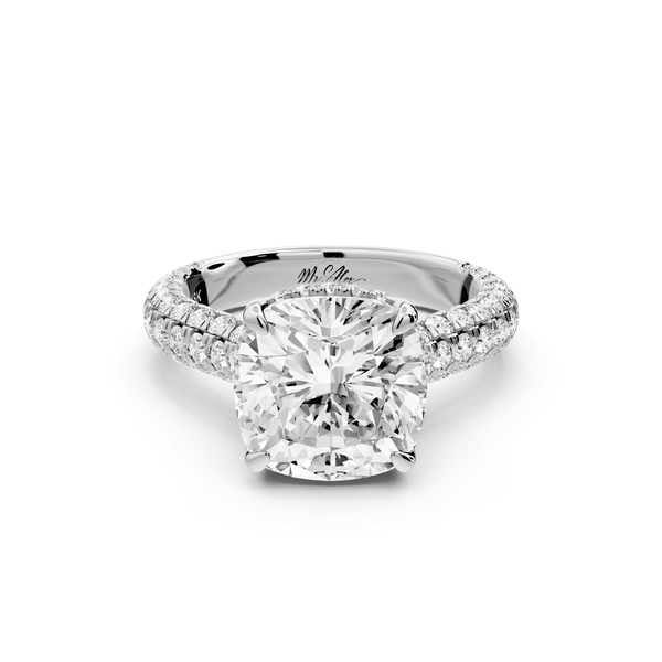 Amoria - 4ct platinum cushion Diamond Engagement Ring with Pavé Band & Hidden Halo - Mr. Alex Jewelry