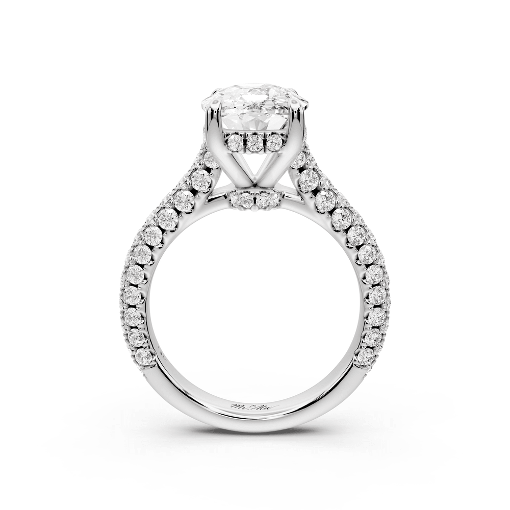 Amoria - 4ct platinum ecushion Diamond Engagement Ring with Pavé Band & Hidden Halo - Mr. Alex Jewelry