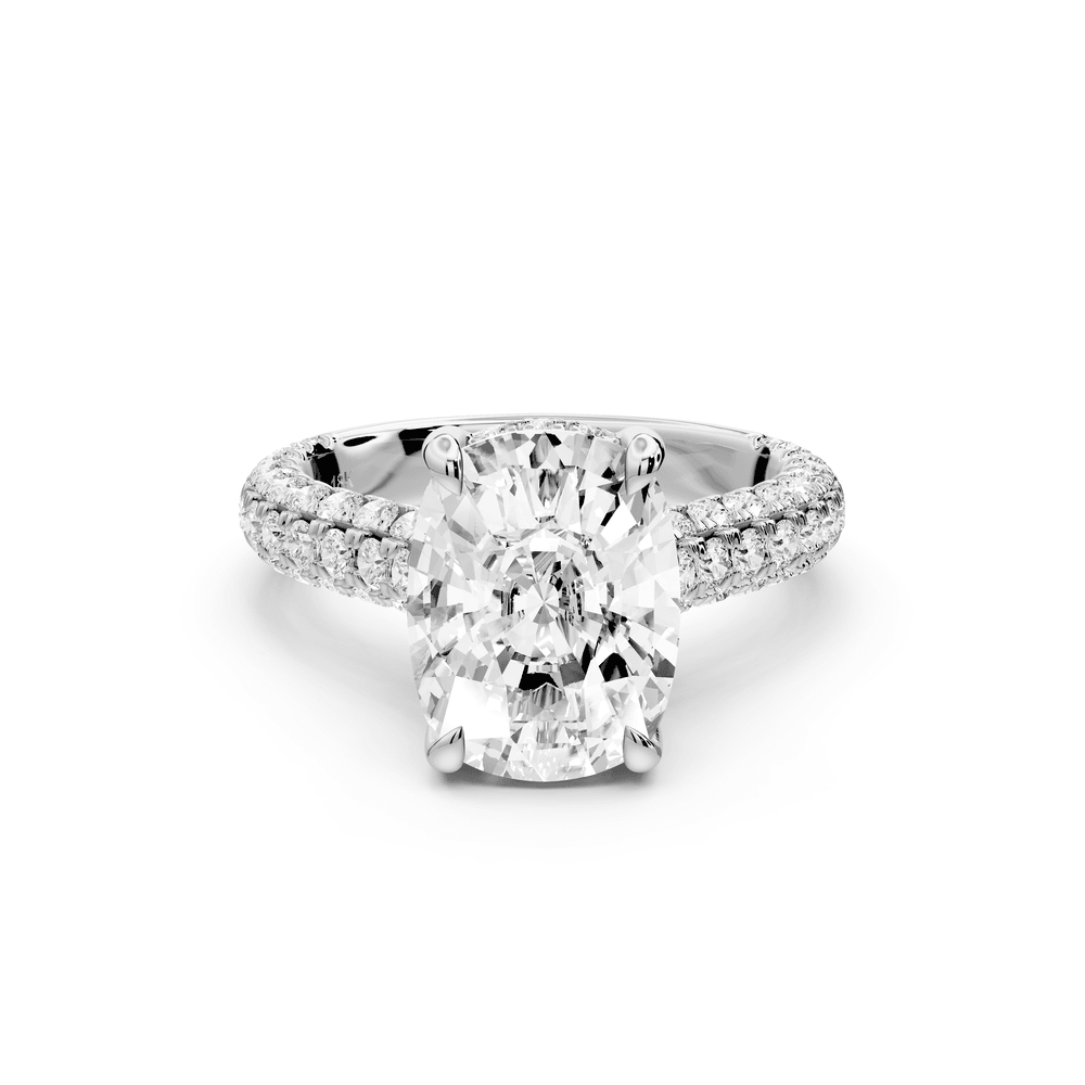 Amoria - 4ct platinum ecushion Diamond Engagement Ring with Pavé Band & Hidden Halo - Mr. Alex Jewelry
