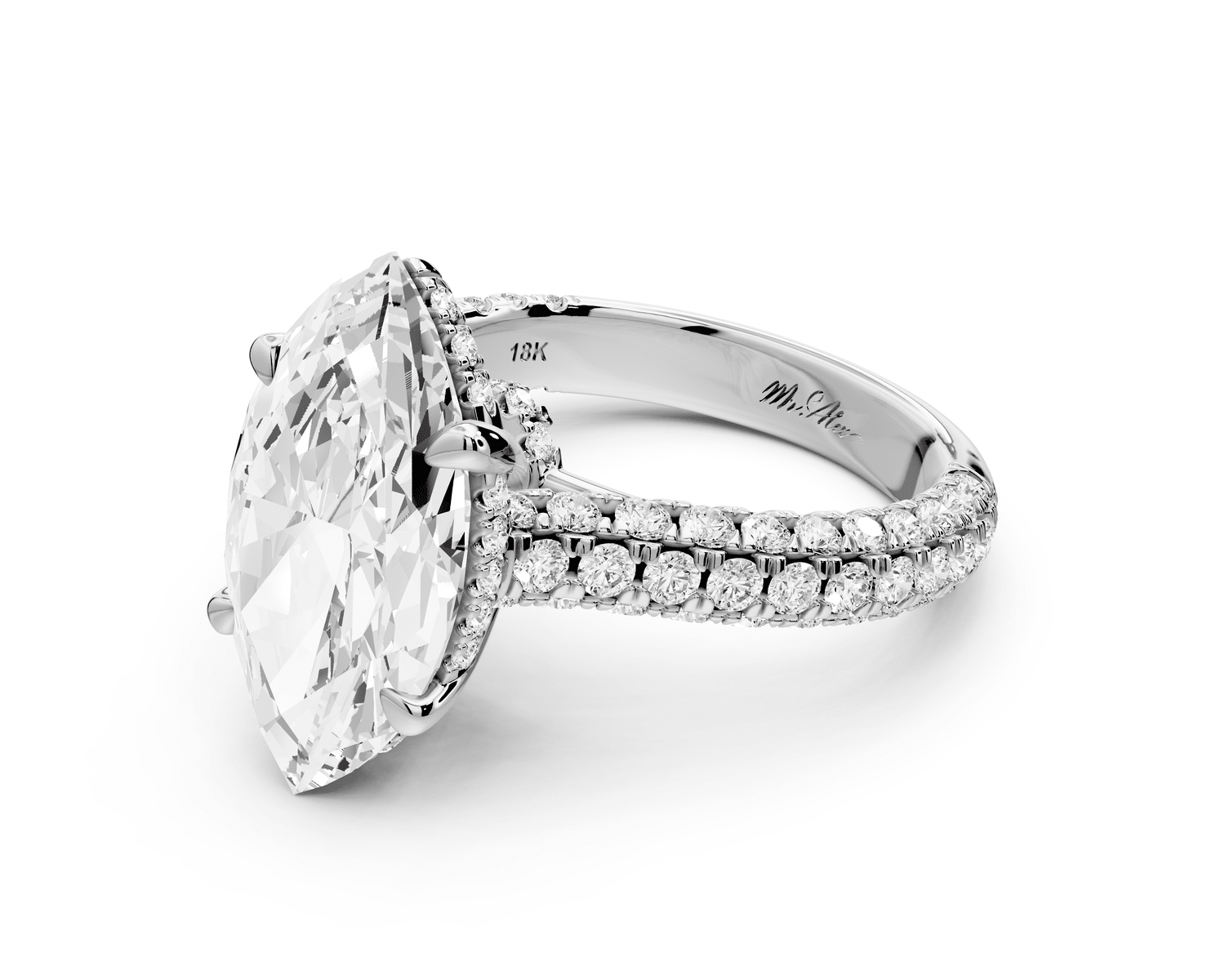Amoria - 4ct platinum marquise Diamond Engagement Ring with Pavé Band & Hidden Halo - Mr. Alex Jewelry