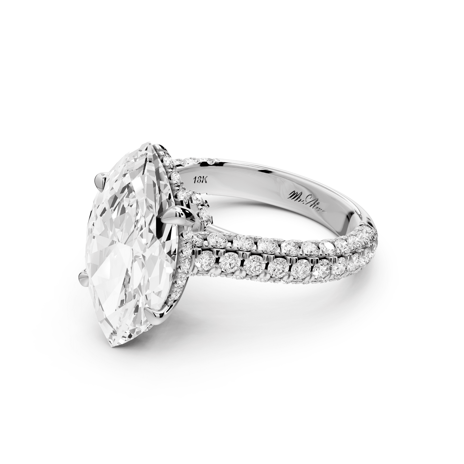 Amoria - 4ct platinum marquise Diamond Engagement Ring with Pavé Band & Hidden Halo - Mr. Alex Jewelry