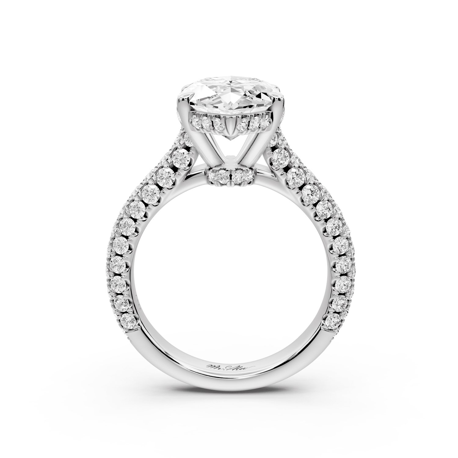 Amoria - 4ct platinum marquise Diamond Engagement Ring with Pavé Band & Hidden Halo - Mr. Alex Jewelry