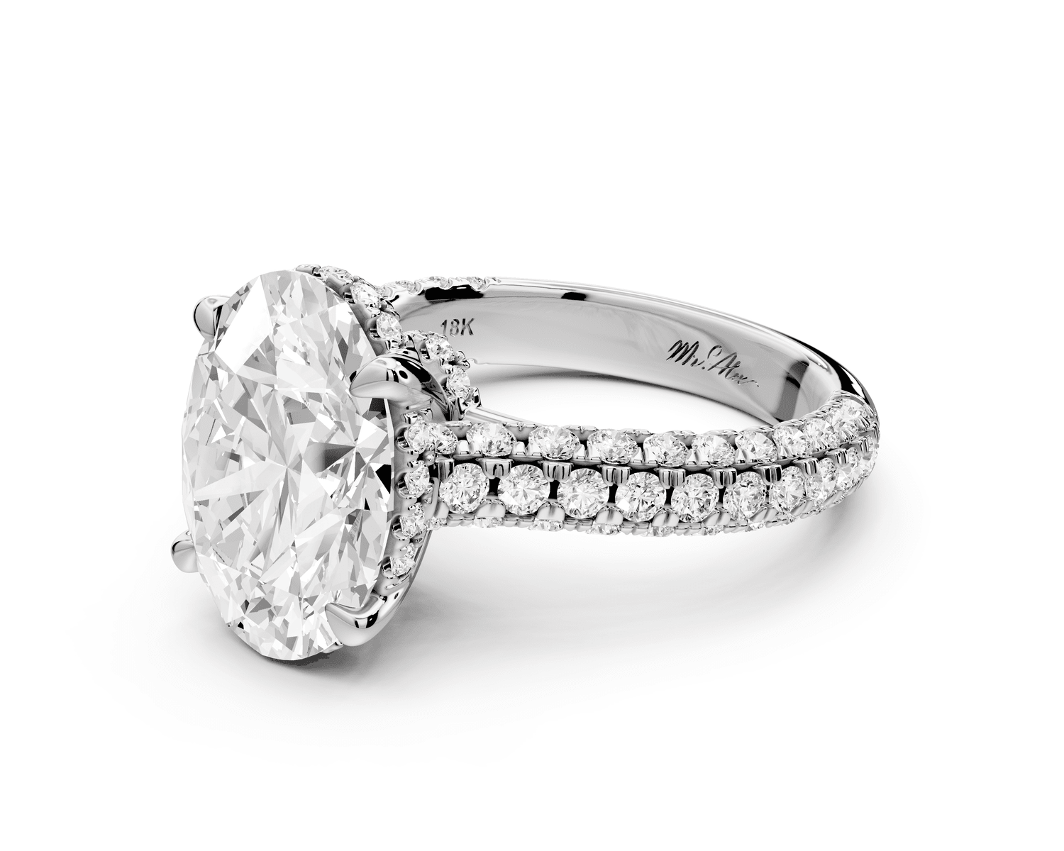Amoria - 4ct platinum oval Diamond Engagement Ring with Pavé Band & Hidden Halo - Mr. Alex Jewelry