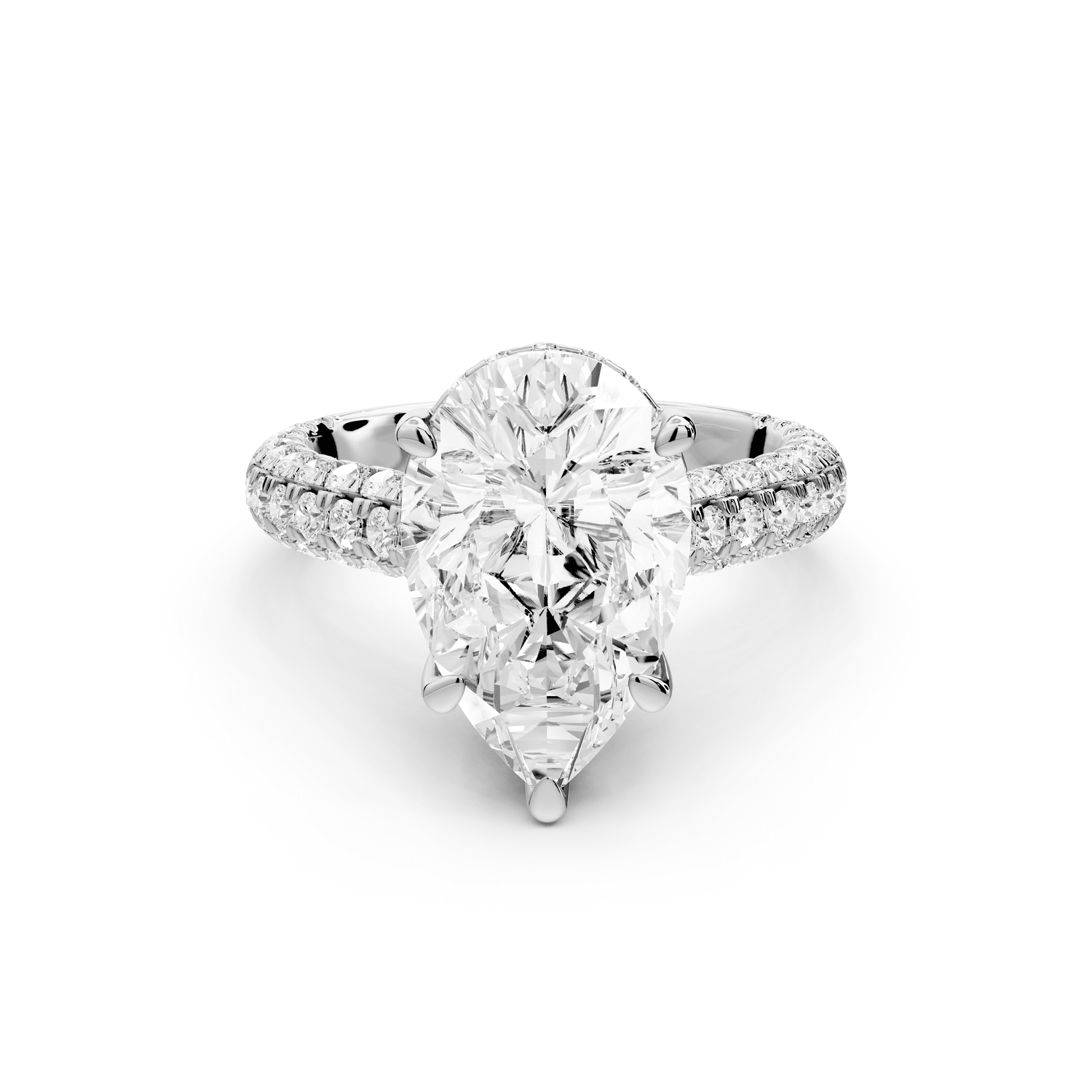 Amoria - 4ct platinum pear Diamond Engagement Ring with Pavé Band & Hidden Halo - Mr. Alex Jewelry