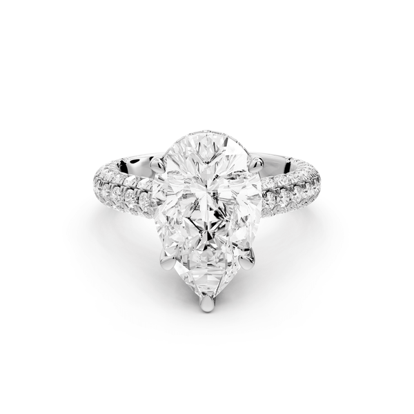 Amoria - 4ct platinum pear Diamond Engagement Ring with Pavé Band & Hidden Halo - Mr. Alex Jewelry