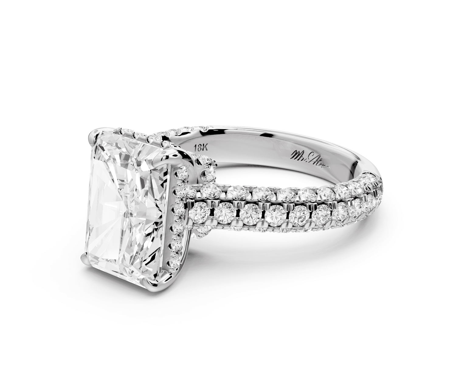 Amoria - 4ct platinum radiant Diamond Engagement Ring with Pavé Band & Hidden Halo - Mr. Alex Jewelry