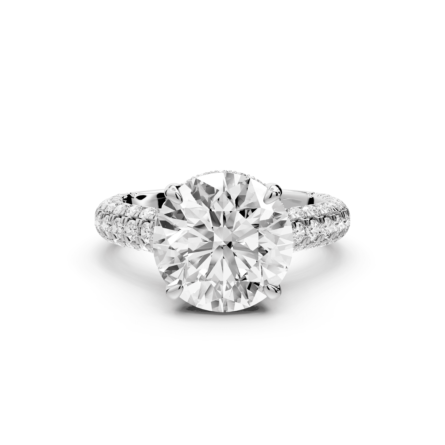 Amoria - 4ct platinum round Diamond Engagement Ring with Pavé Band & Hidden Halo - Mr. Alex Jewelry