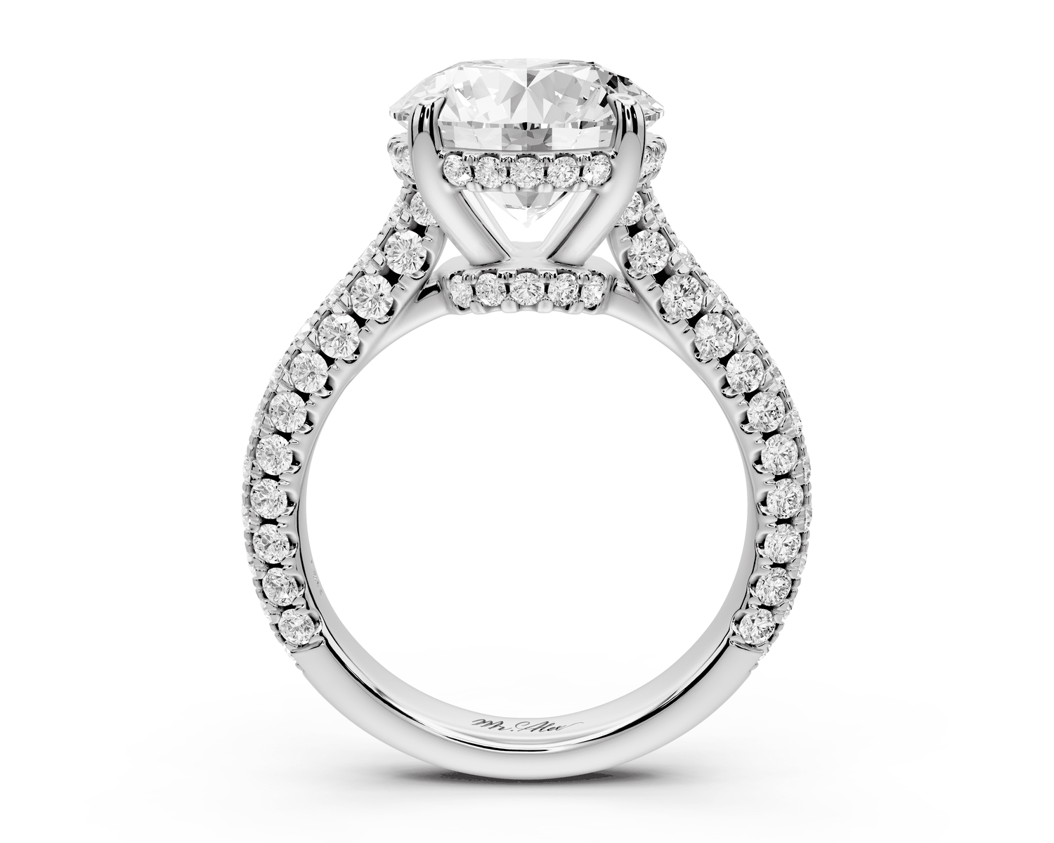 Amoria - 4ct platinum round Diamond Engagement Ring with Pavé Band & Hidden Halo - Mr. Alex Jewelry