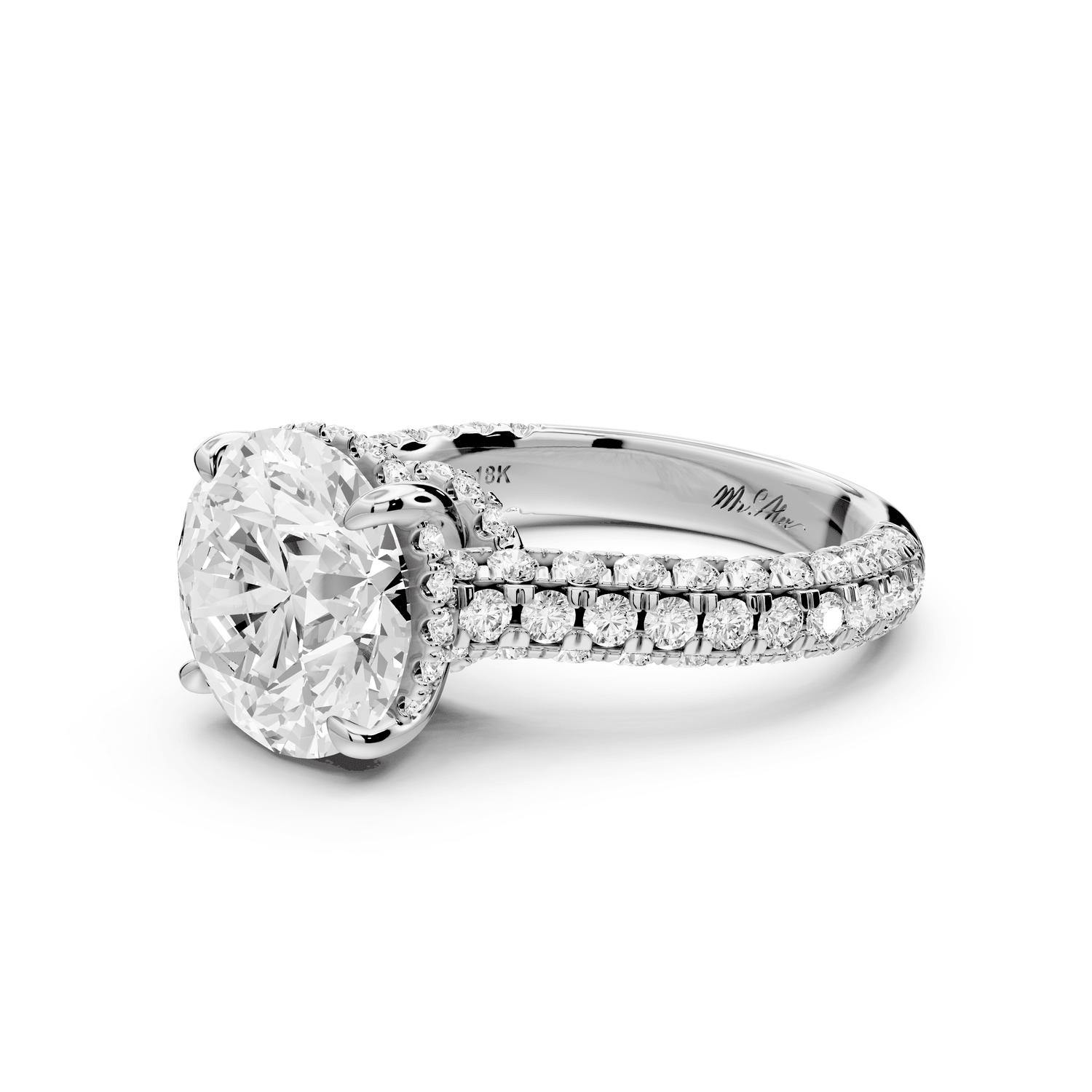 Amoria - 4ct platinum round Diamond Engagement Ring with Pavé Band & Hidden Halo - Mr. Alex Jewelry