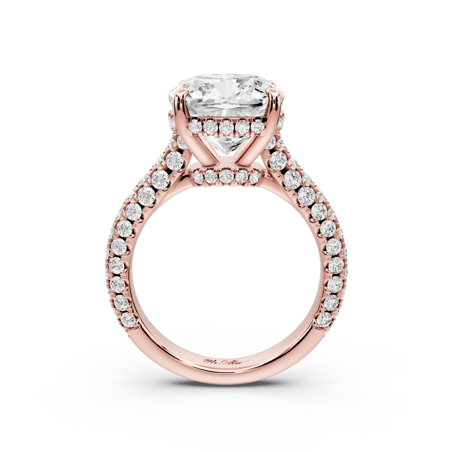Amoria - 5ct 14k rose gold cushion Diamond Engagement Ring with Pavé Band & Hidden Halo - Mr. Alex Jewelry