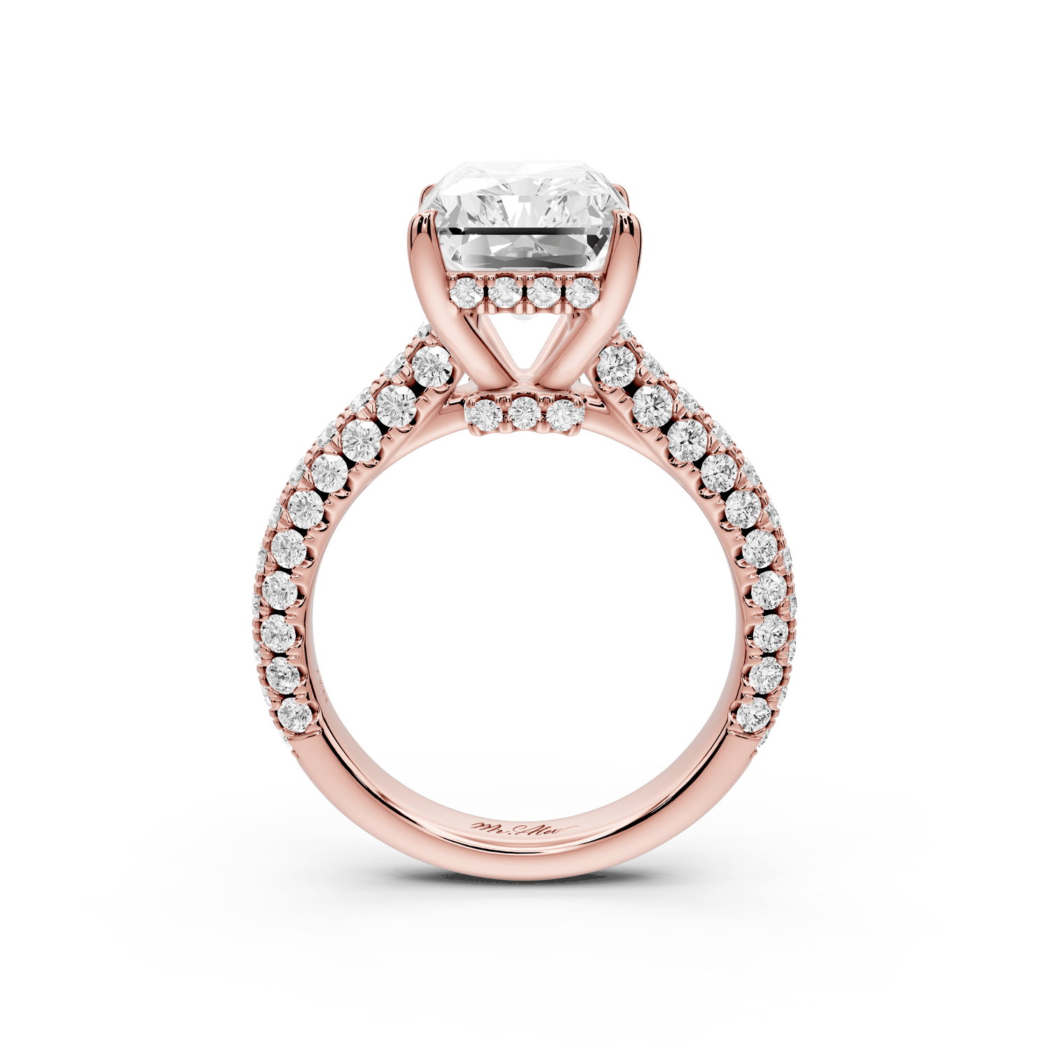 Amoria - 5ct 14k rose gold radiant Diamond Engagement Ring with Pavé Band & Hidden Halo - Mr. Alex Jewelry