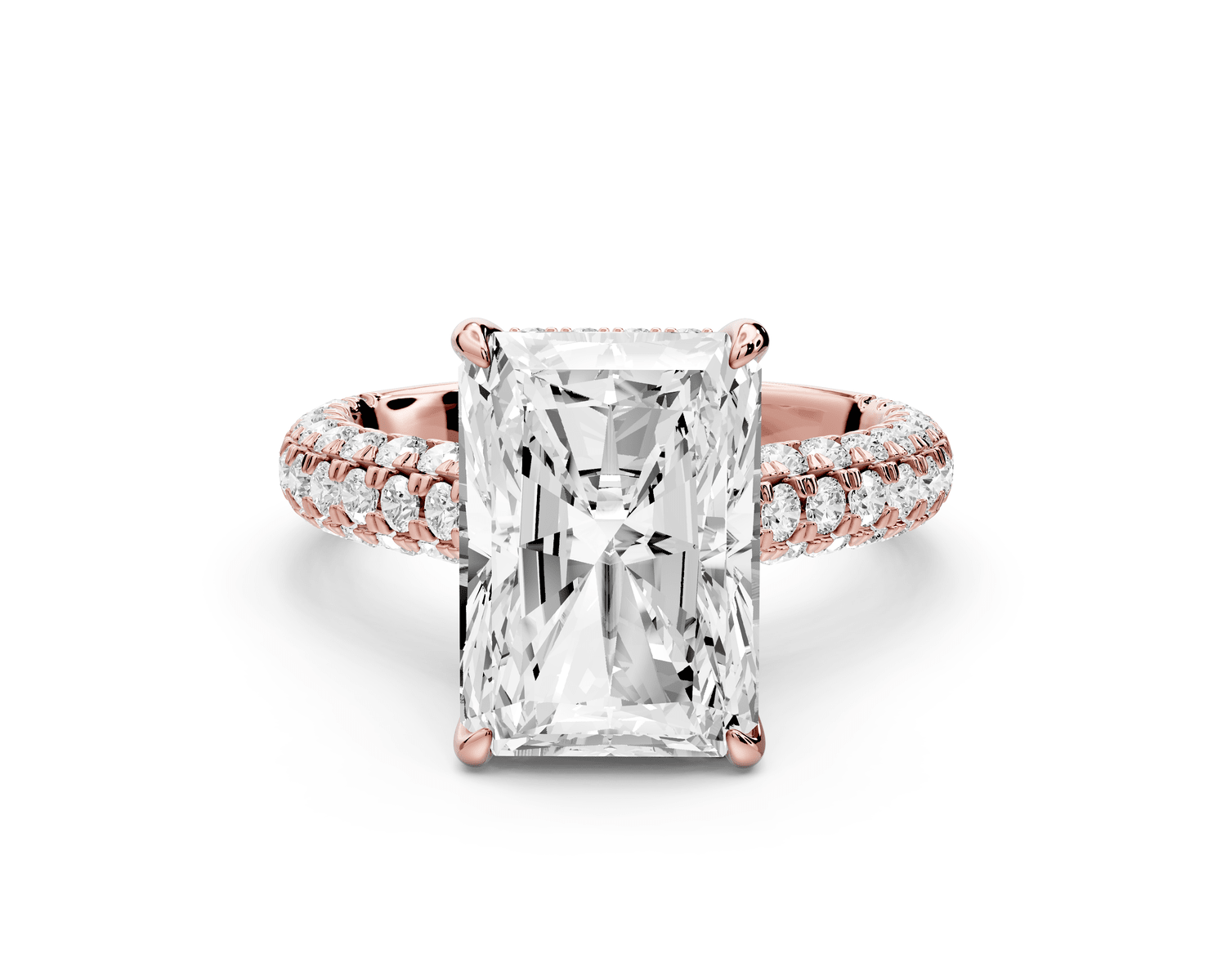 Amoria - 5ct 14k rose gold radiant Diamond Engagement Ring with Pavé Band & Hidden Halo - Mr. Alex Jewelry
