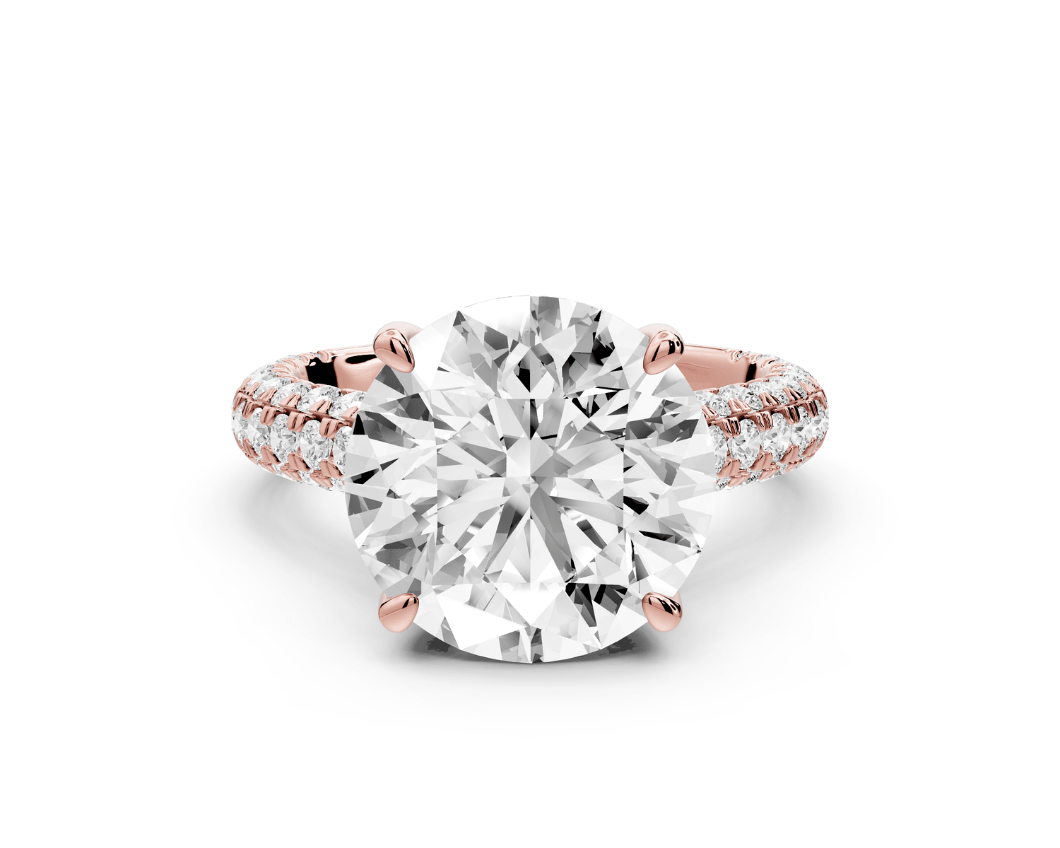 Amoria - 5ct 14k rose gold round Diamond Engagement Ring with Pavé Band & Hidden Halo - Mr. Alex Jewelry
