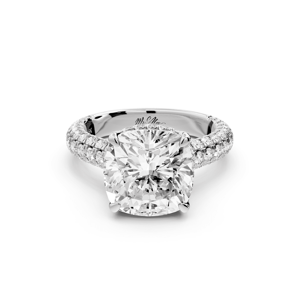Amoria - 5ct 14k white gold cushion Diamond Engagement Ring with Pavé Band & Hidden Halo - Mr. Alex Jewelry