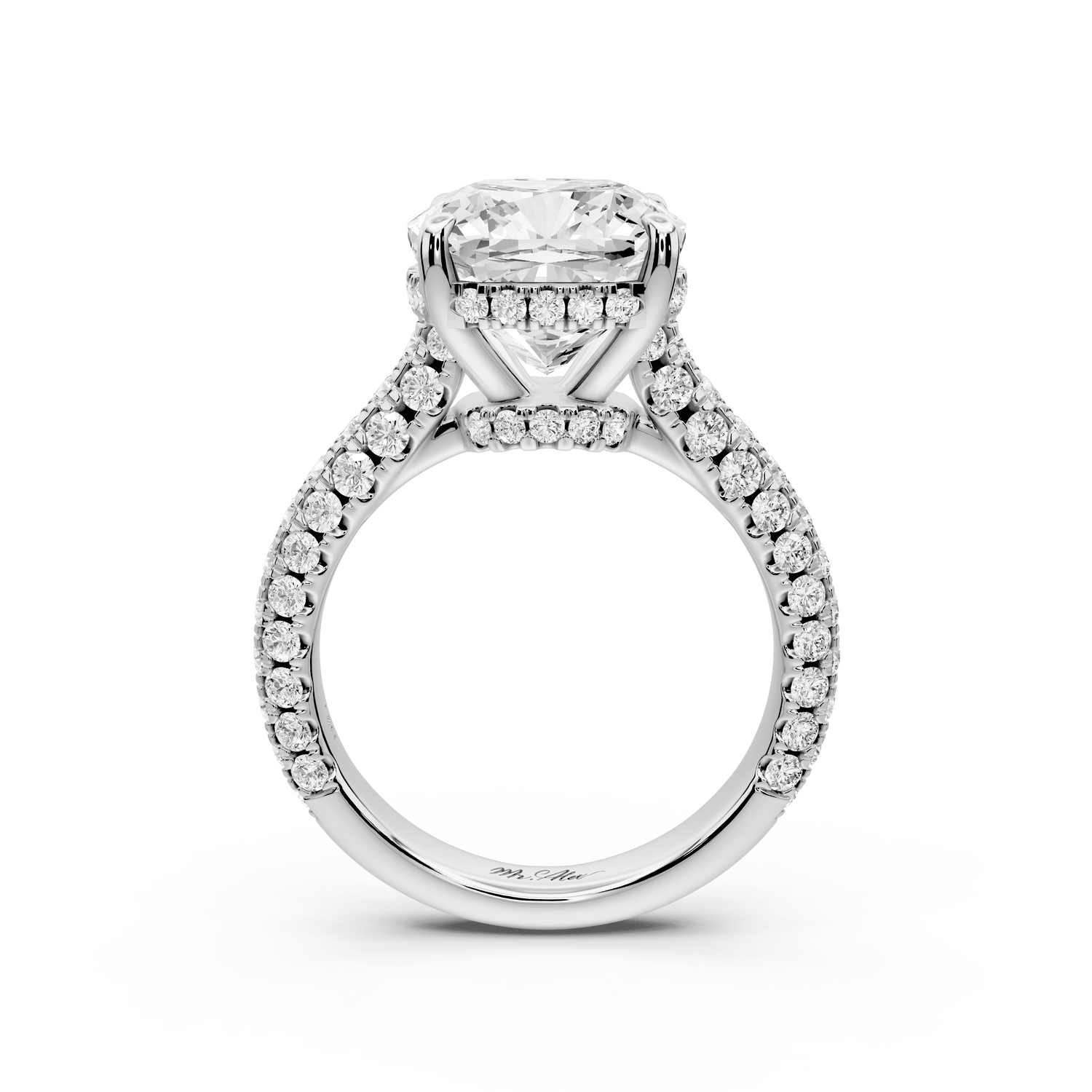 Amoria - 5ct 14k white gold cushion Diamond Engagement Ring with Pavé Band & Hidden Halo - Mr. Alex Jewelry
