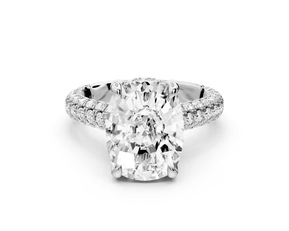 Amoria - 5ct 14k white gold ecushion Diamond Engagement Ring with Pavé Band & Hidden Halo - Mr. Alex Jewelry