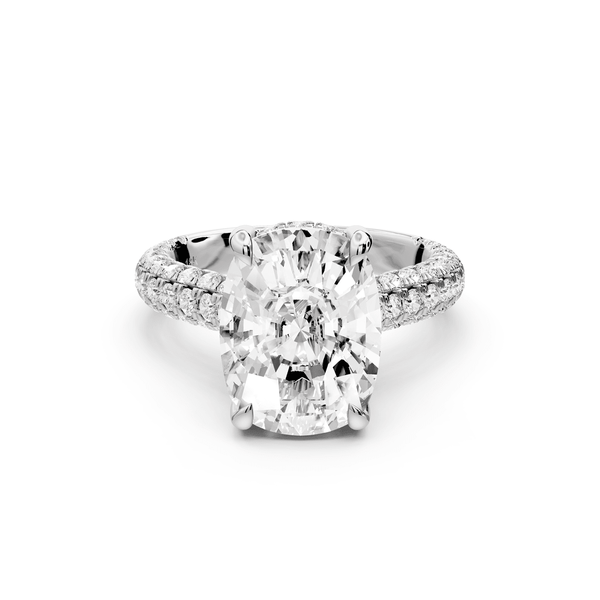 Amoria - 5ct 14k white gold ecushion Diamond Engagement Ring with Pavé Band & Hidden Halo - Mr. Alex Jewelry