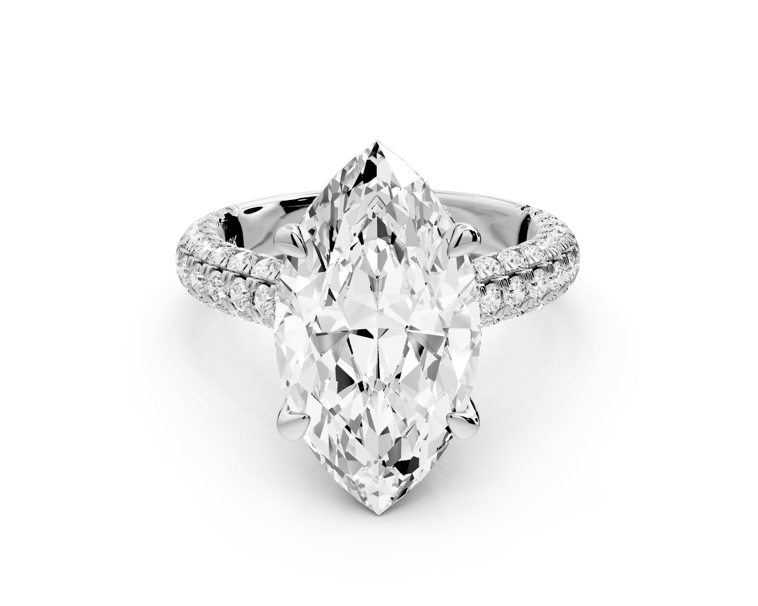 Amoria - 5ct 14k white gold marquise Diamond Engagement Ring with Pavé Band & Hidden Halo - Mr. Alex Jewelry