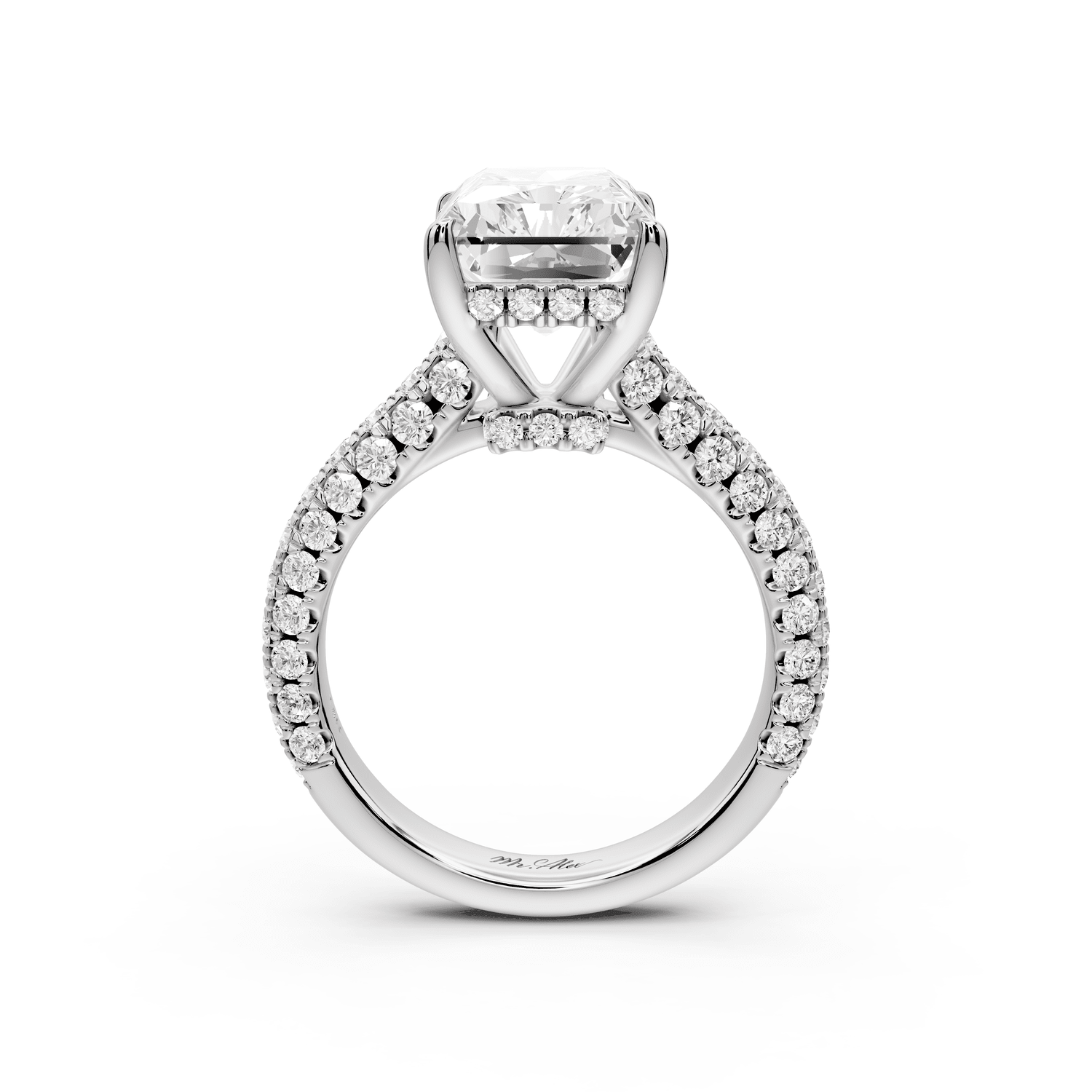 Amoria - 5ct 14k white gold radiant Diamond Engagement Ring with Pavé Band & Hidden Halo - Mr. Alex Jewelry